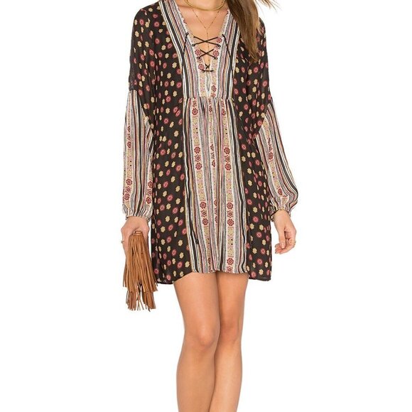 Free People Pebble Rain balloon sleeve printed mini boho dress size XS - Picture 2 of 13